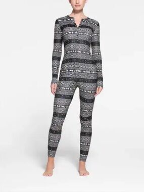 SKIMS Black and White Fair Isle Thermal Matching Set